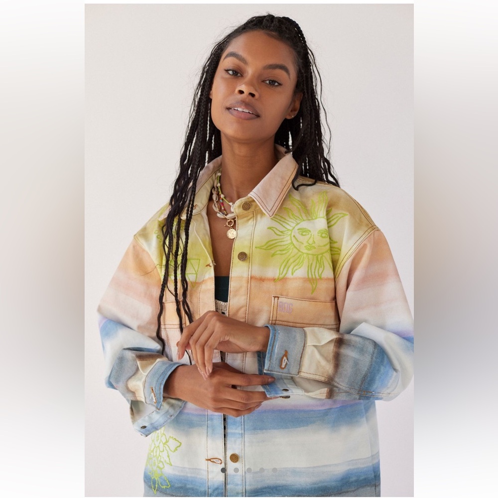 Urban Outfitters Multicolor Jean Jacket with Sun Design